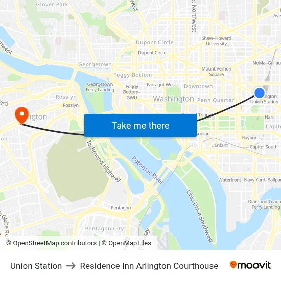 Union Station to Residence Inn Arlington Courthouse map