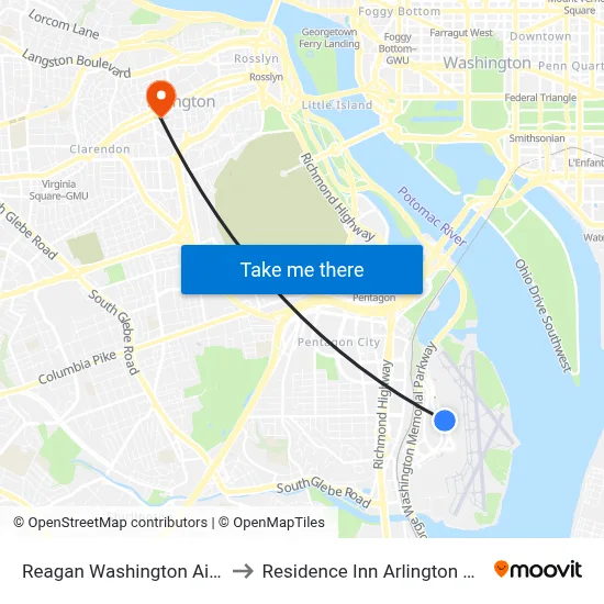 Reagan Washington Airport DCA to Residence Inn Arlington Courthouse map