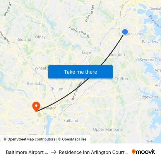 Baltimore Airport BWI to Residence Inn Arlington Courthouse map