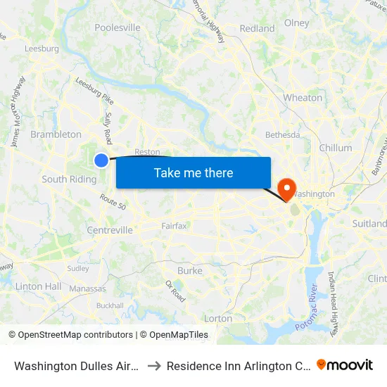 Washington Dulles Airport (IAD) to Residence Inn Arlington Courthouse map