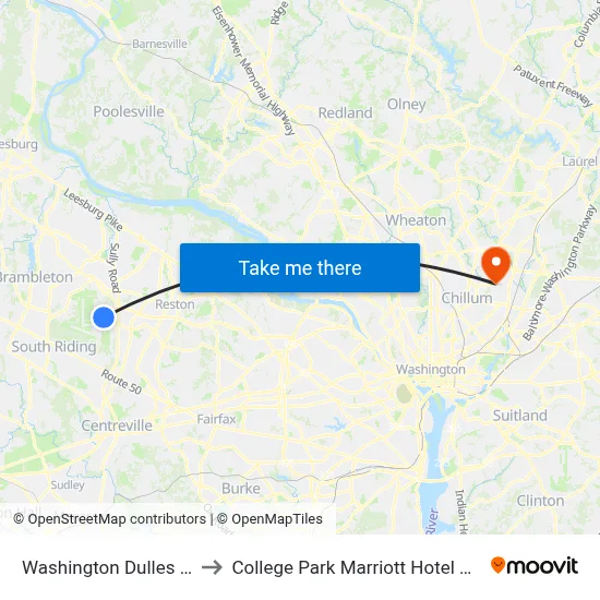 Washington Dulles Airport (IAD) to College Park Marriott Hotel Conference Center map