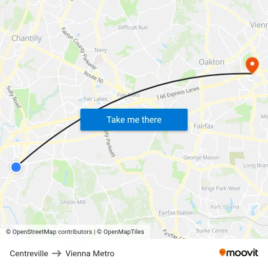 Centreville to Vienna Metro map