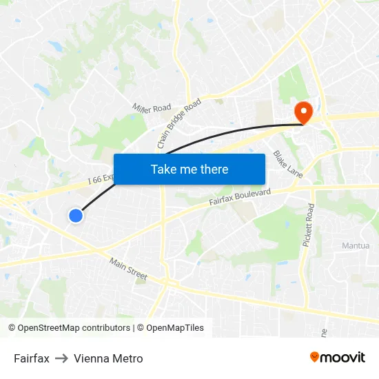 Fairfax to Vienna Metro map