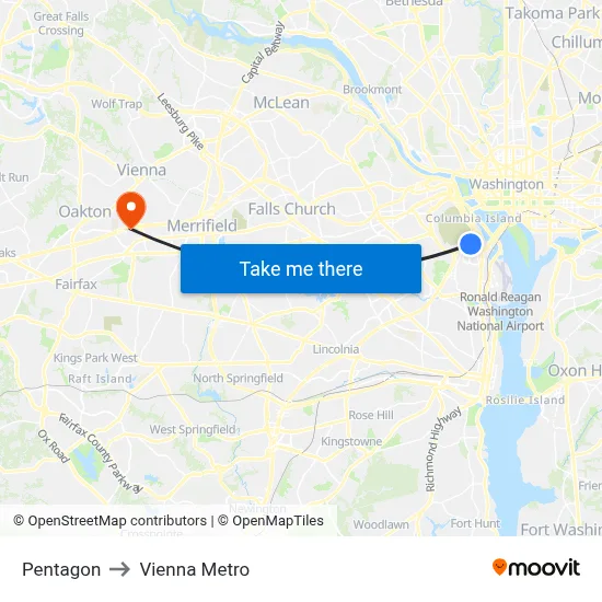 Pentagon to Vienna Metro map