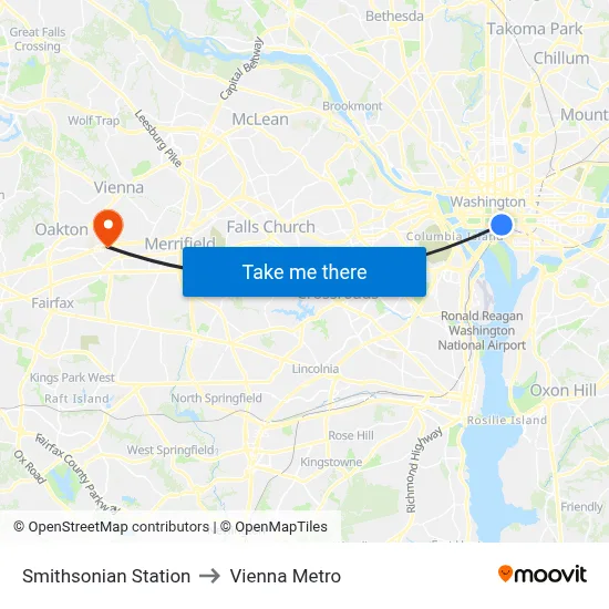 Smithsonian Station to Vienna Metro map