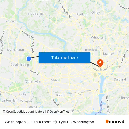 Washington Dulles Airport to Lyle DC Washington map
