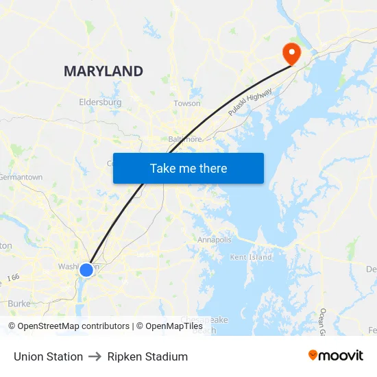 Union Station to Ripken Stadium map