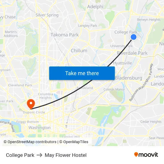 College Park to May Flower Hostel map