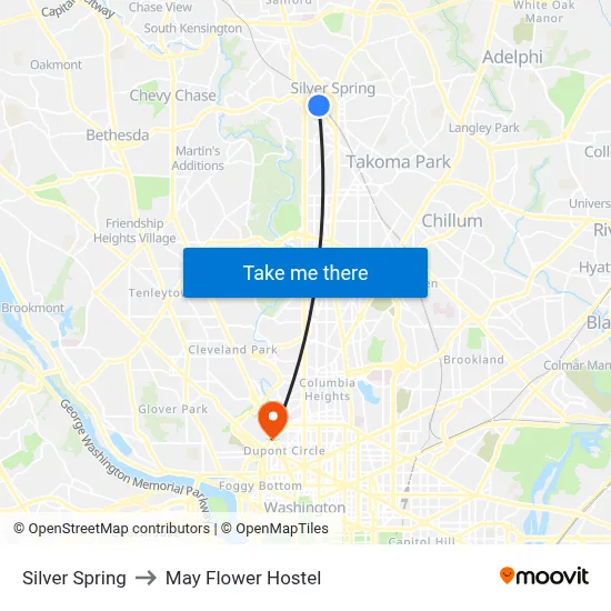 Silver Spring to May Flower Hostel map