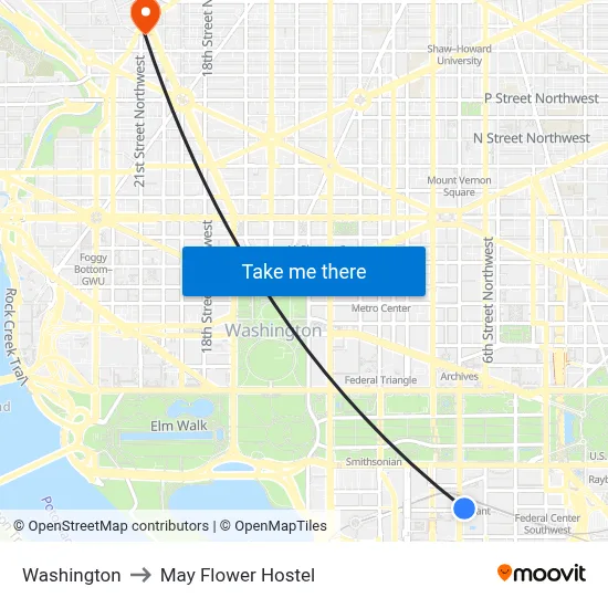 Washington to May Flower Hostel map
