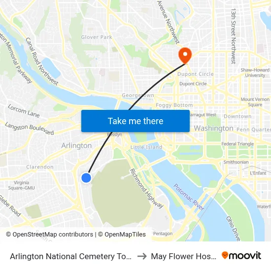 Arlington National Cemetery Tours to May Flower Hostel map