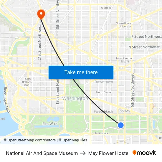 National Air And Space Museum to May Flower Hostel map