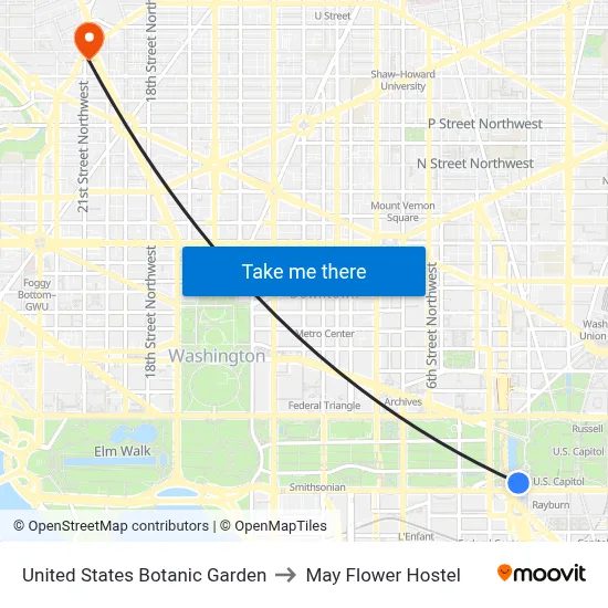 United States Botanic Garden to May Flower Hostel map