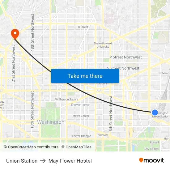 Union Station to May Flower Hostel map