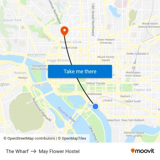 The Wharf to May Flower Hostel map