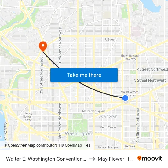 Walter E. Washington Convention Center to May Flower Hostel map