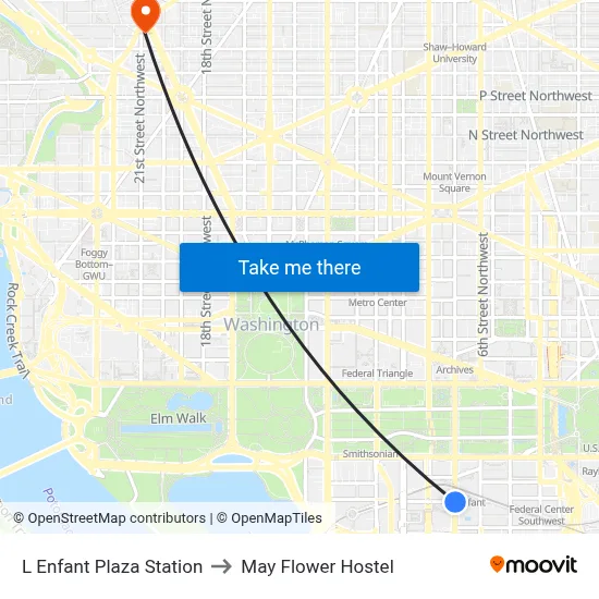 L Enfant Plaza Station to May Flower Hostel map
