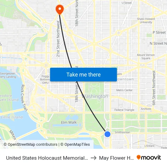 United States Holocaust Memorial Museum to May Flower Hostel map