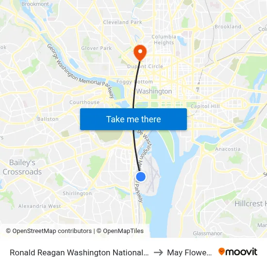 Ronald Reagan Washington National Airport - Garage A to May Flower Hostel map