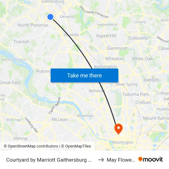Courtyard by Marriott Gaithersburg Washingtonian Center to May Flower Hostel map