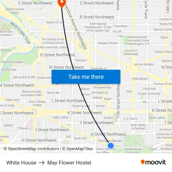 White House to May Flower Hostel map