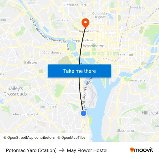 Potomac Yard (Station) to May Flower Hostel map
