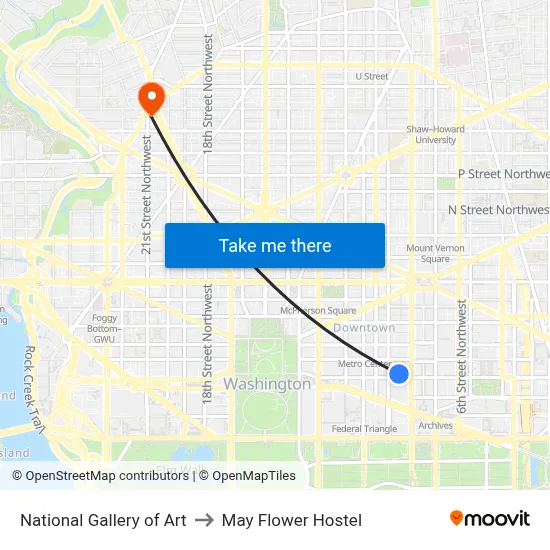 National Gallery of Art to May Flower Hostel map