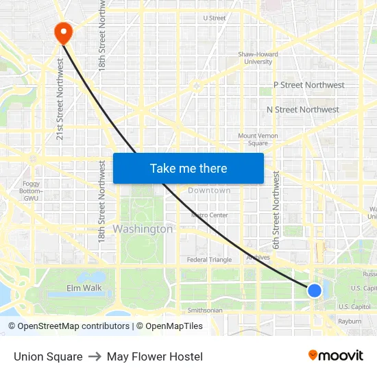 Union Square to May Flower Hostel map