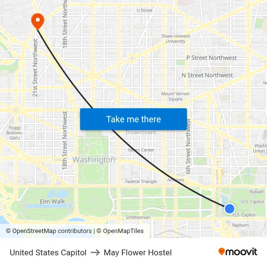 United States Capitol to May Flower Hostel map