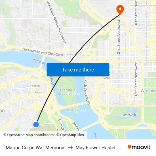 Marine Corps War Memorial to May Flower Hostel map