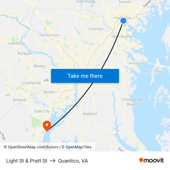 Light St & Pratt St to Quantico, VA map
