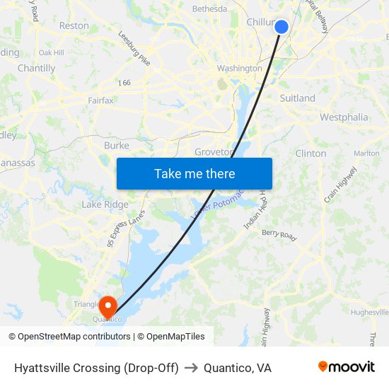 Hyattsville Crossing (Drop-Off) to Quantico, VA map