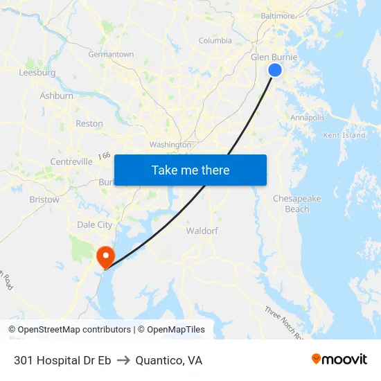 301 Hospital Dr Eb to Quantico, VA map