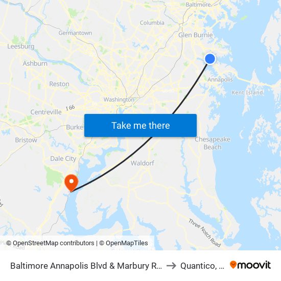 Baltimore Annapolis Blvd & Marbury Rd Sb to Quantico, VA map