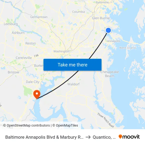Baltimore Annapolis Blvd & Marbury Rd Sb to Quantico, VA map