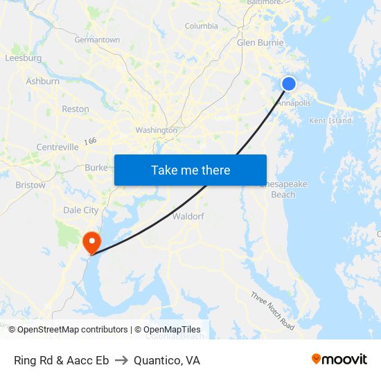 Ring Rd & Aacc Eb to Quantico, VA map