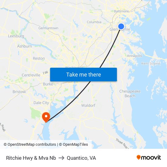 Ritchie Hwy & Mva Nb to Quantico, VA map