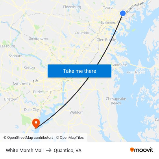 White Marsh Mall to Quantico, VA map