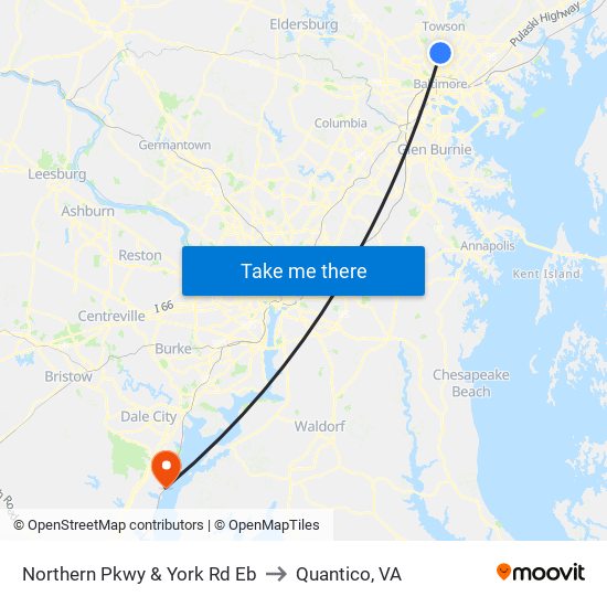 Northern Pkwy & York Rd Eb to Quantico, VA map