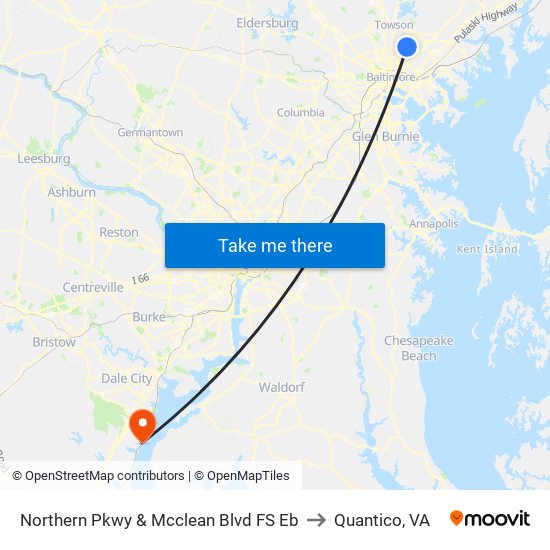 Northern Pkwy & Mcclean Blvd FS Eb to Quantico, VA map