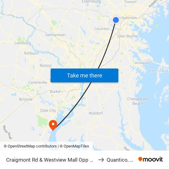 Craigmont Rd & Westview Mall Opp Wb to Quantico, VA map