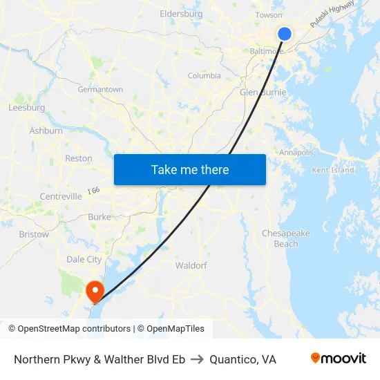 Northern Pkwy & Walther Blvd Eb to Quantico, VA map