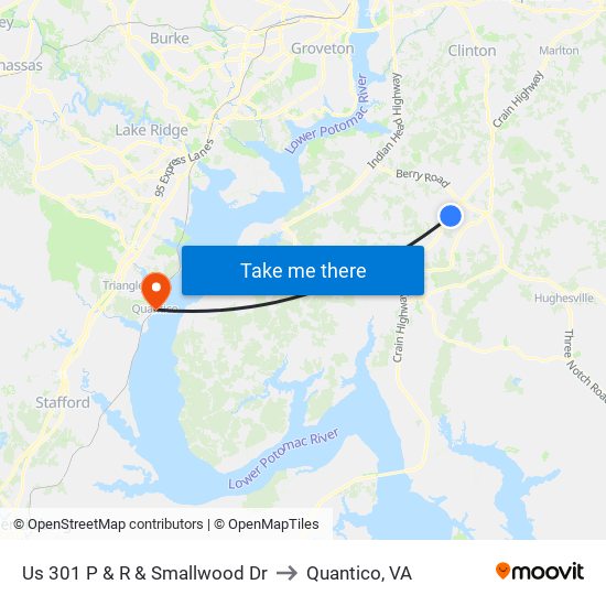 Us 301 P & R & Smallwood Dr to Quantico, VA map