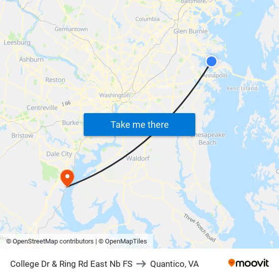 College Dr & Ring Rd East Nb FS to Quantico, VA map