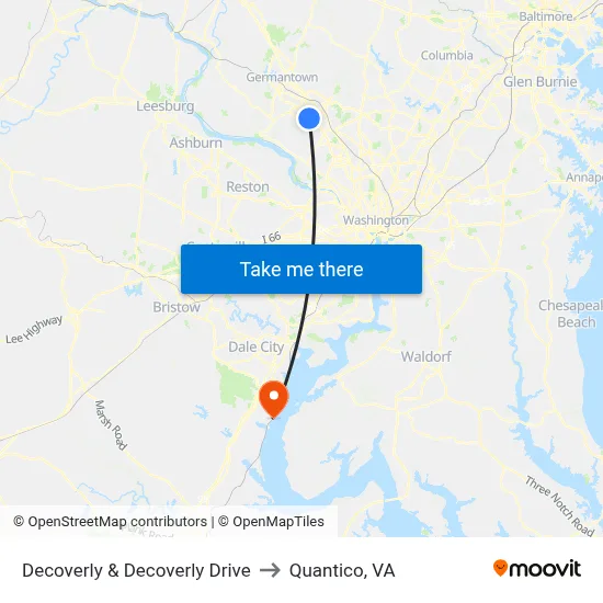Decoverly & Decoverly Drive to Quantico, VA map