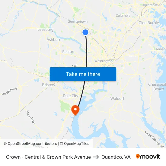 Crown - Central & Crown Park Avenue to Quantico, VA map