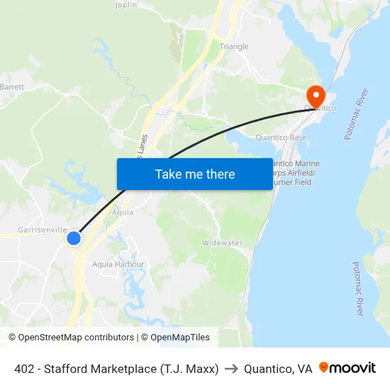 402 - Stafford Marketplace (T.J. Maxx) to Quantico, VA map