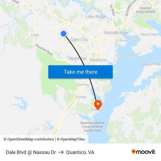 Dale Blvd @ Nassau Dr to Quantico, VA map