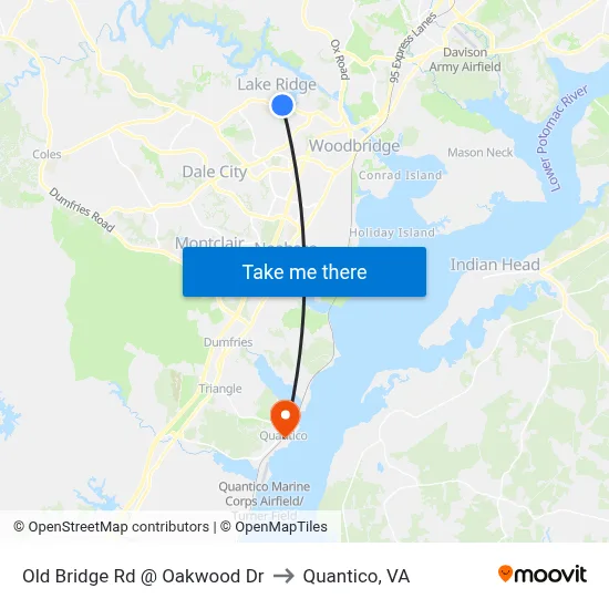 Old Bridge Rd @ Oakwood Dr to Quantico, VA map