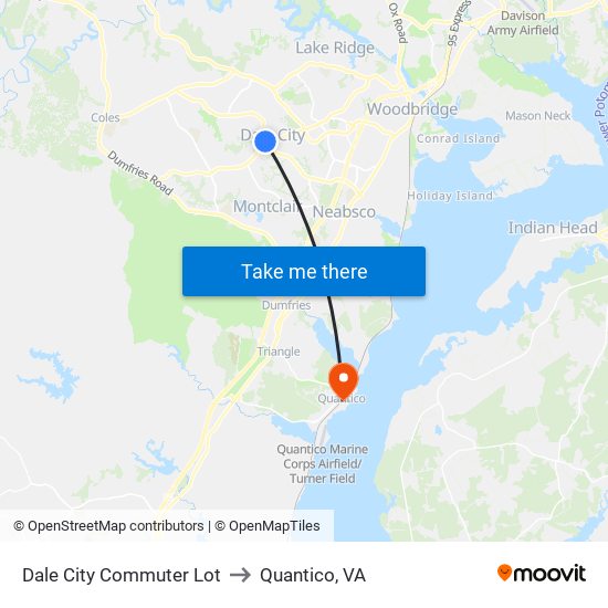 Dale City Commuter Lot to Quantico, VA map